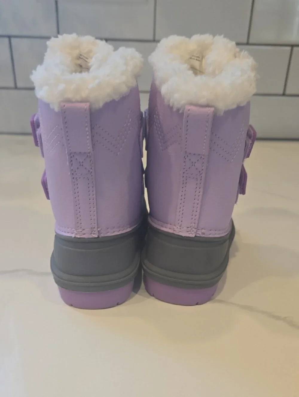 Cat & Jack Lilac and Gray Kids Snow Boots with Faux-Fur Cuff